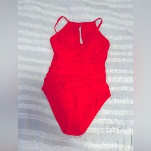 Ellen Tracy Women’s Standard One-Piece Swimsuit with Neck Cut Out Orange Size 8